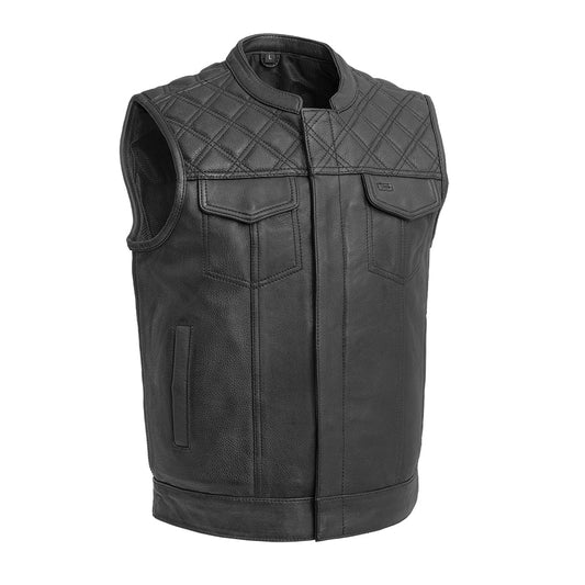 Downside Men's Motorcycle Leather Vest Men's Leather Vest First Manufacturing Company Black S 