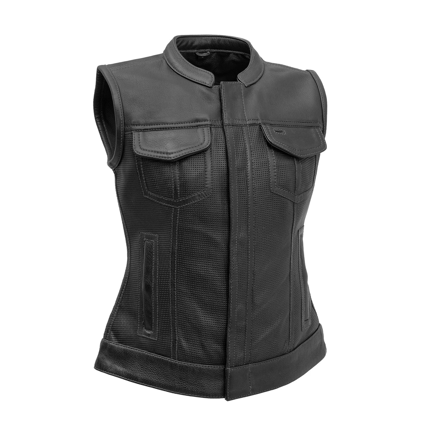 Jessica Perforated Women's Motorcycle Leather Vest Women's Vest First Manufacturing Company Black XS 