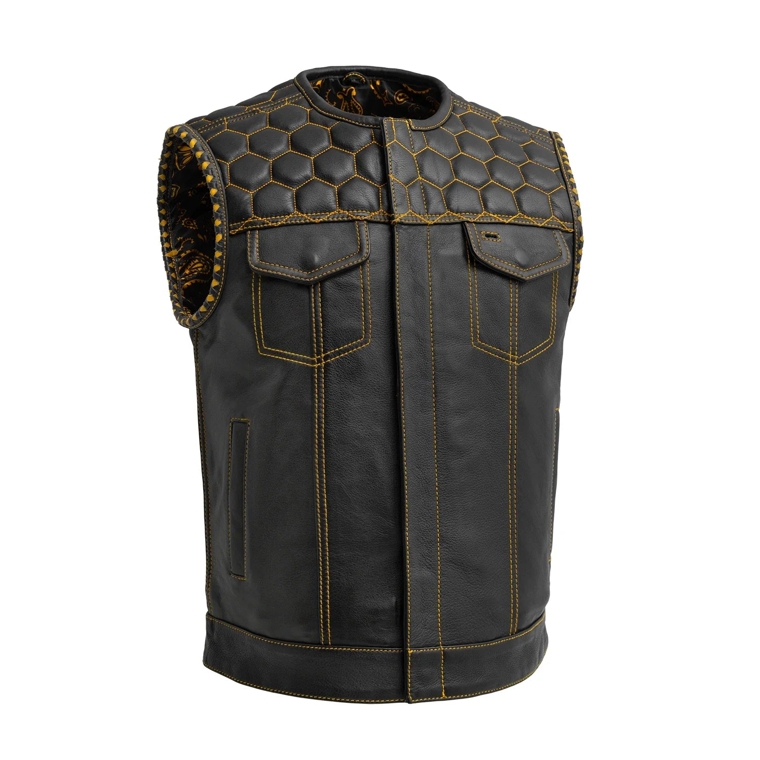 Hornet Men's Club Style Leather Vest Men's Leather Vest First Manufacturing Company Gold S 