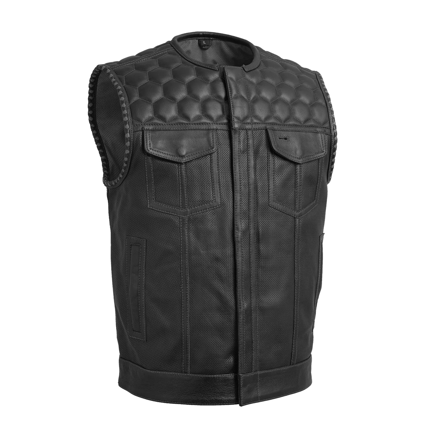 Hornet Perforated Men's Club Style Leather Vest Men's Leather Vest First Manufacturing Company Black Black S 