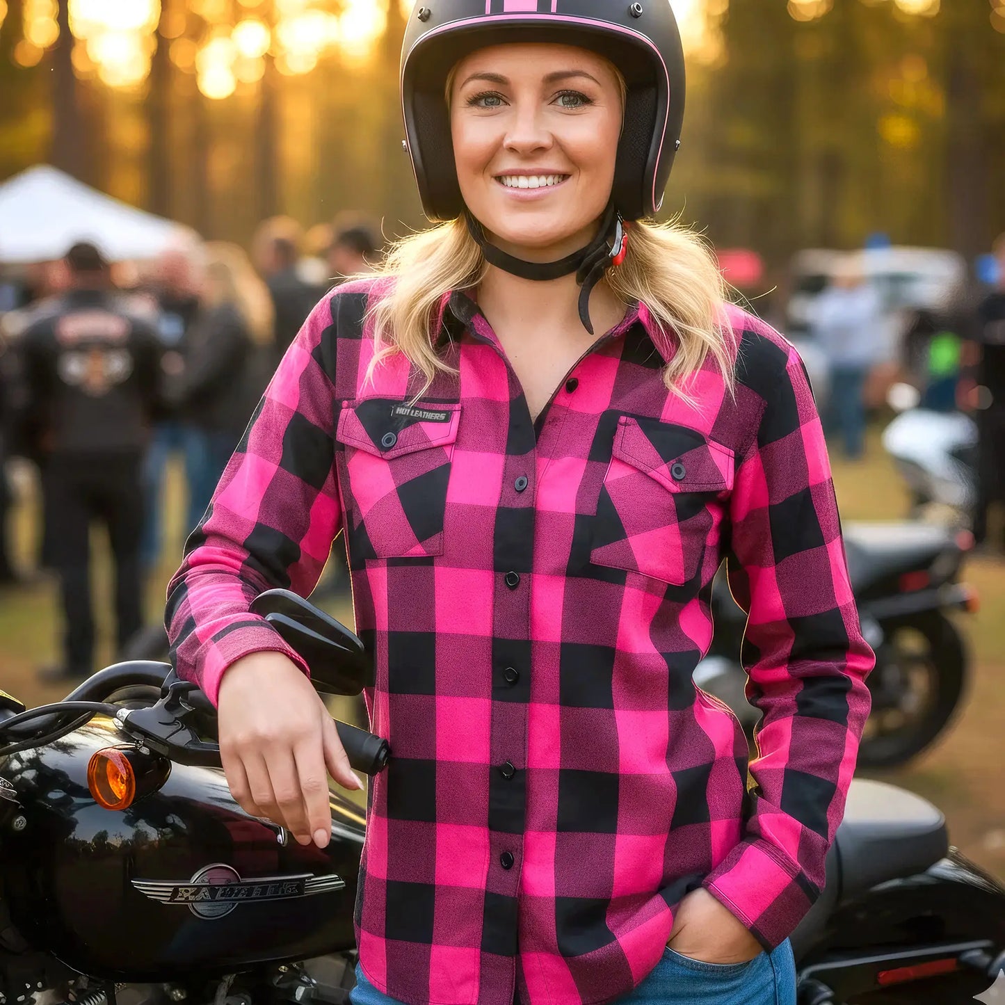 Hot Leathers FLL3005 Ladies Black and Pink Long Sleeve Flannel
