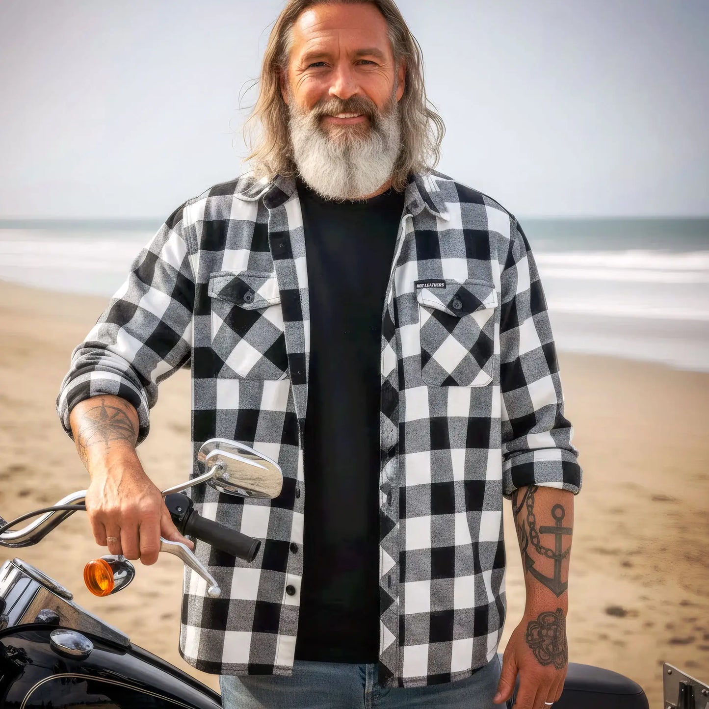 Hot Leathers Men's 'Outlaw Mile' Black/White Cotton Flannel Shirt - Button Front - Riding/Casual/ Work Wear - FLM2004