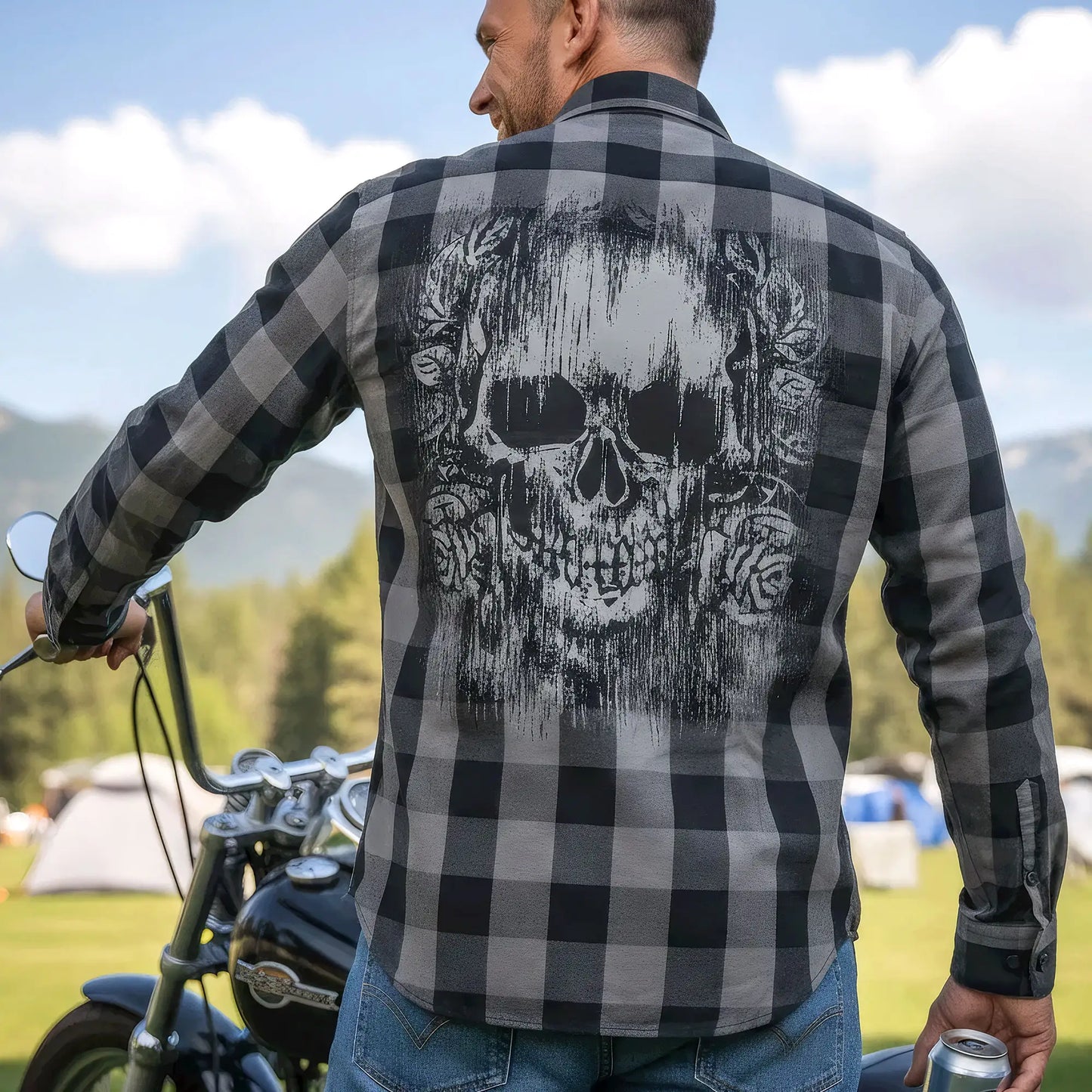 Hot Leathers Men's 'Grave Rub' Black/Gray Cotton Flannel Shirt - Button Front - Riding/Casual/ Work Wear - FLM2101