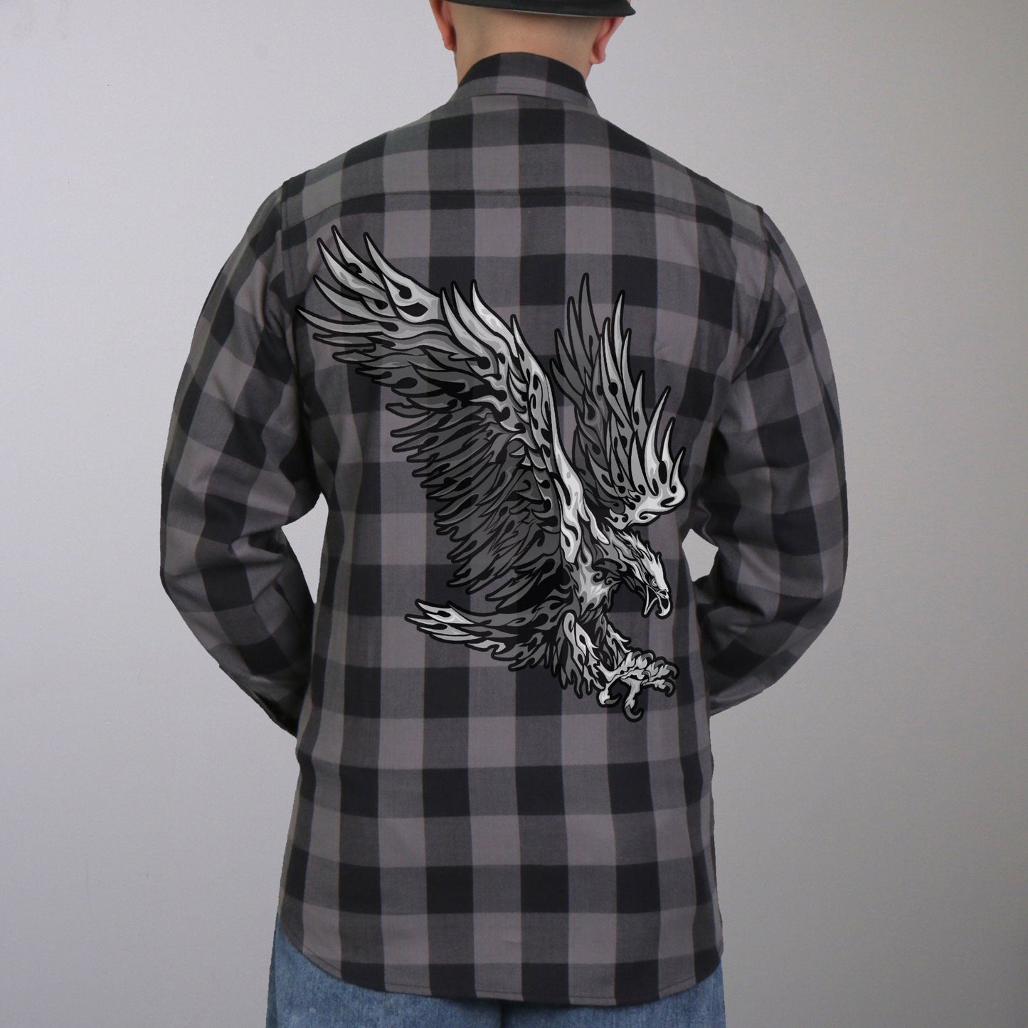 Hot Leathers Men's 'Tribal Eagle' Black/Gray Cotton Flannel Shirt - Button Front - Riding/Casual/ Work Wear - FLM2102