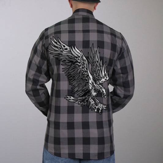 Hot Leathers Men's 'Tribal Eagle' Black/Gray Cotton Flannel Shirt - Button Front - Riding/Casual/ Work Wear - FLM2102