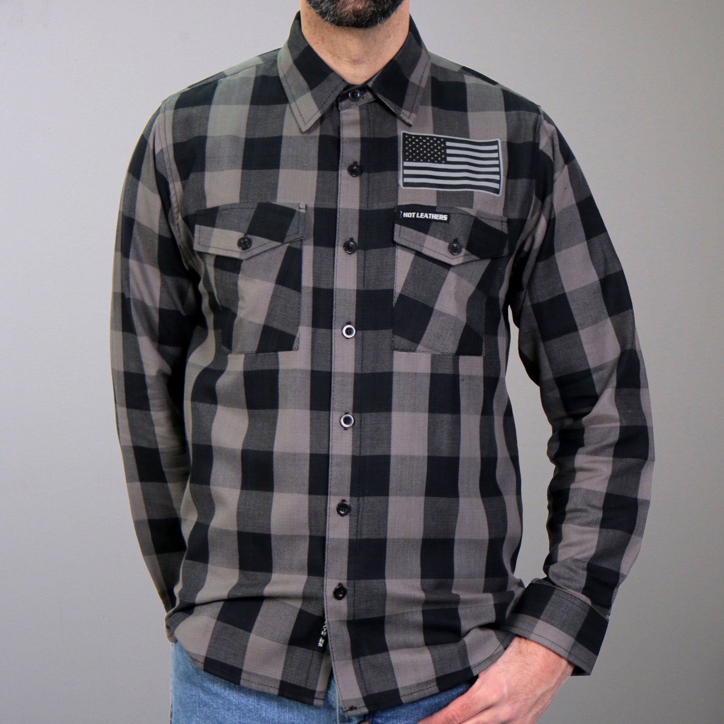 Hot Leathers Men's 'Tribal Eagle' Black/Gray Cotton Flannel Shirt - Button Front - Riding/Casual/ Work Wear - FLM2102
