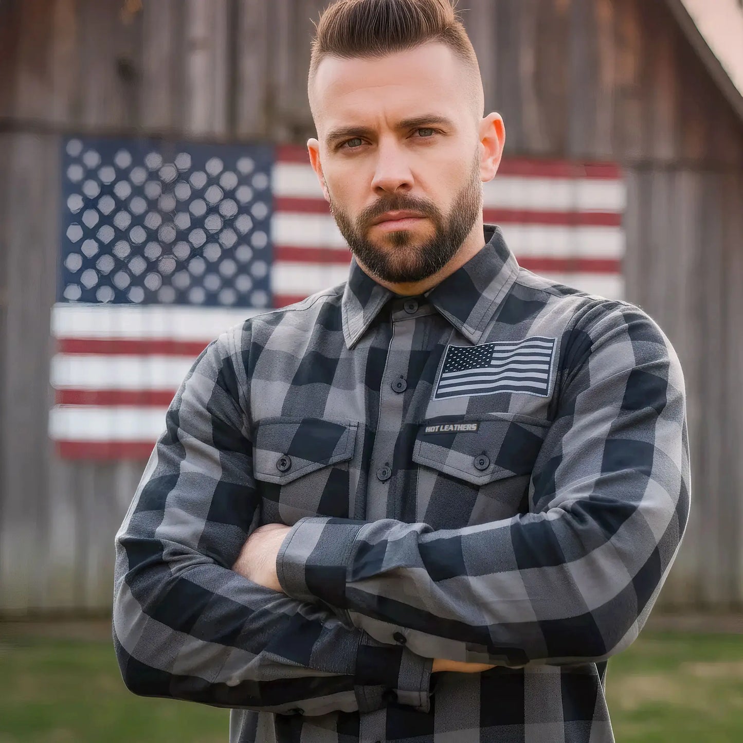 Hot Leathers Men's 'Tribal Eagle' Black/Gray Cotton Flannel Shirt - Button Front - Riding/Casual/ Work Wear - FLM2102