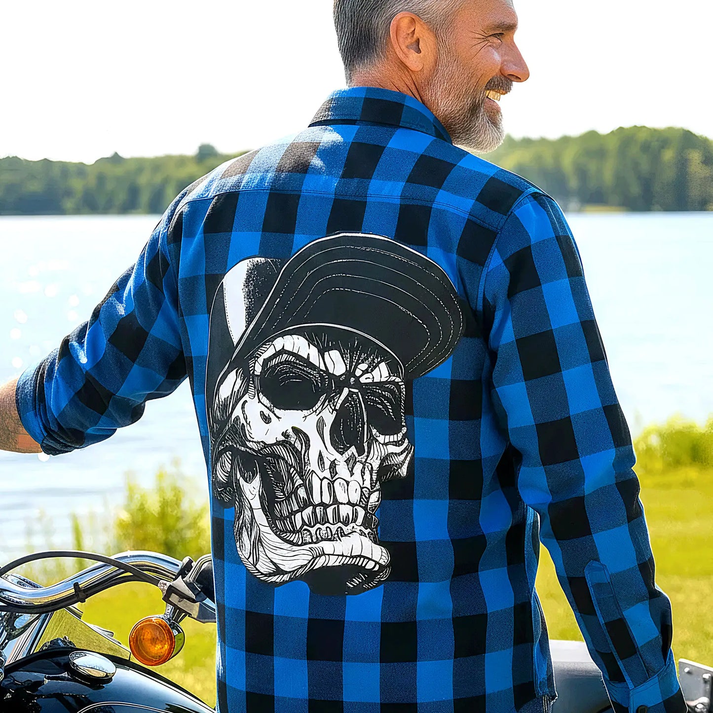 Hot Leathers FLM2107 Men's 'Snap Back Skull' Flannel Long Sleeve Shirt