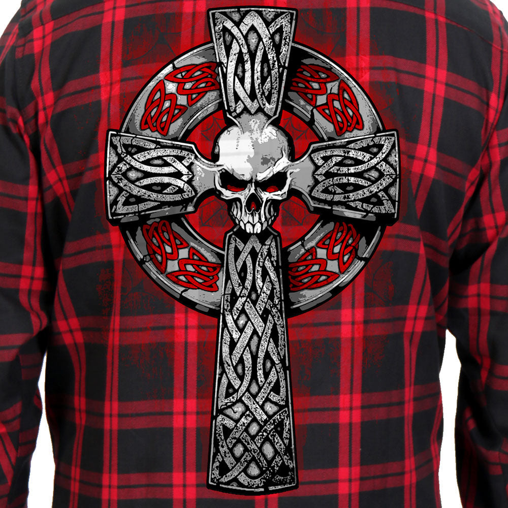 Hot Leathers Men's 'Celtic Cross' Red/Black Cotton Flannel Shirt - Button Front - Riding/Casual/ Work Wear - FLM2112