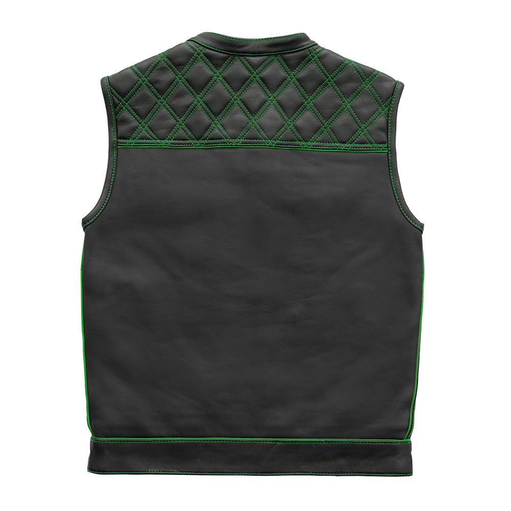 Finish Line - Green Checker - Men's Motorcycle Leather Vest Men's Leather Vest First Manufacturing Company   