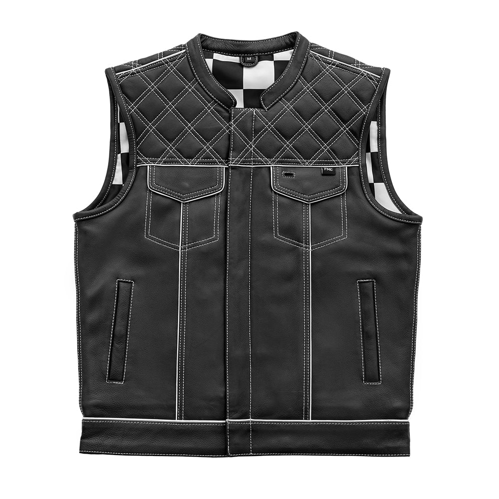 Finish Line - White Checker - Men's Motorcycle Leather Vest – Extreme ...