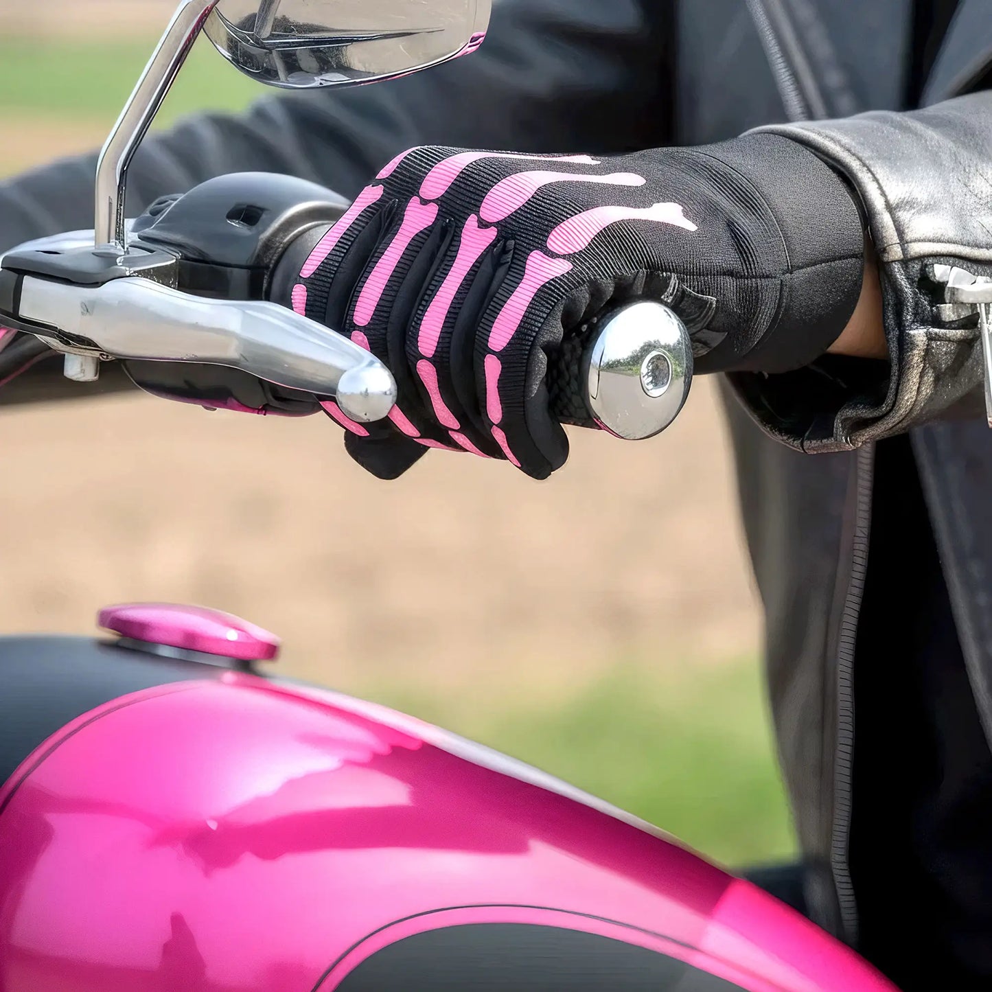 Hot Leathers GVL2006 Pink Skeleton Ladies Mechanics Gloves