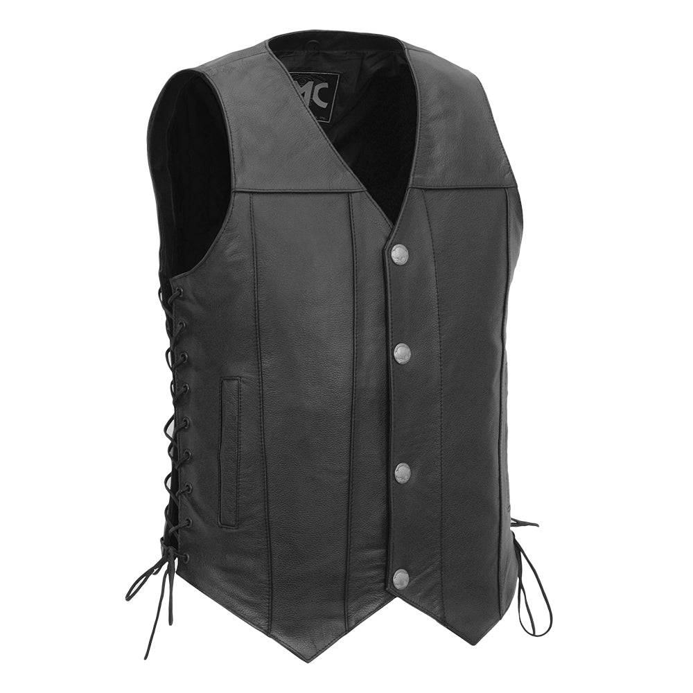 Gun Slinger Men's Motorcycle Western Style Leather Vest Men's Leather Vest First Manufacturing Company S Black 