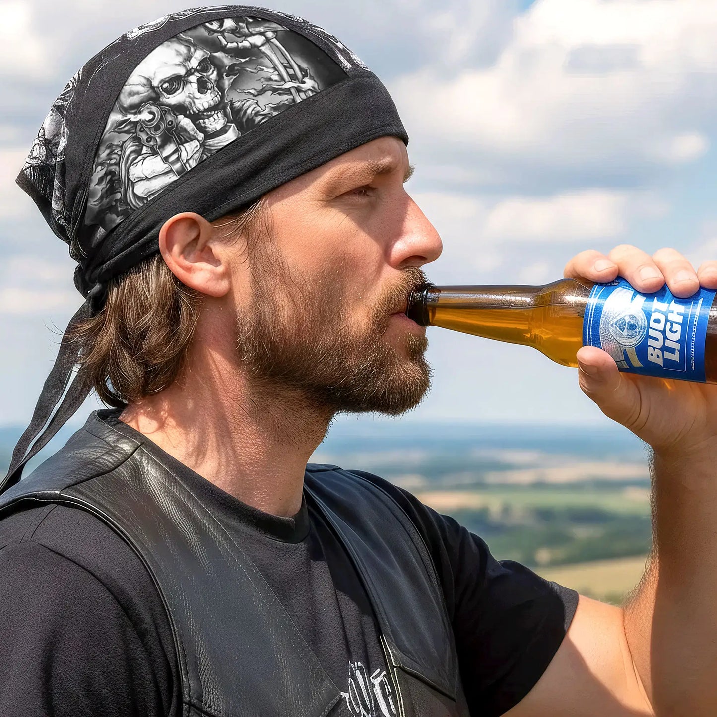 Hot Leathers Smokin Five Skulls Lightweight Headwrap HWH1093