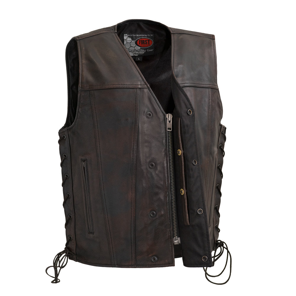 High Roller Men's Motorcycle Western Style Leather Vest - Copper Men's Leather Vest First Manufacturing Company   