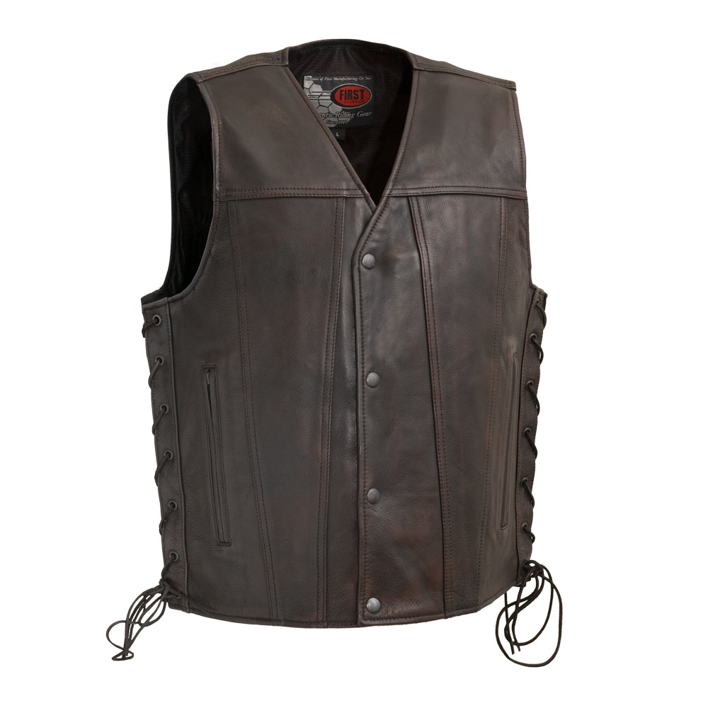 High Roller Men's Motorcycle Western Style Leather Vest - Copper Men's Leather Vest First Manufacturing Company XS Copper Leather