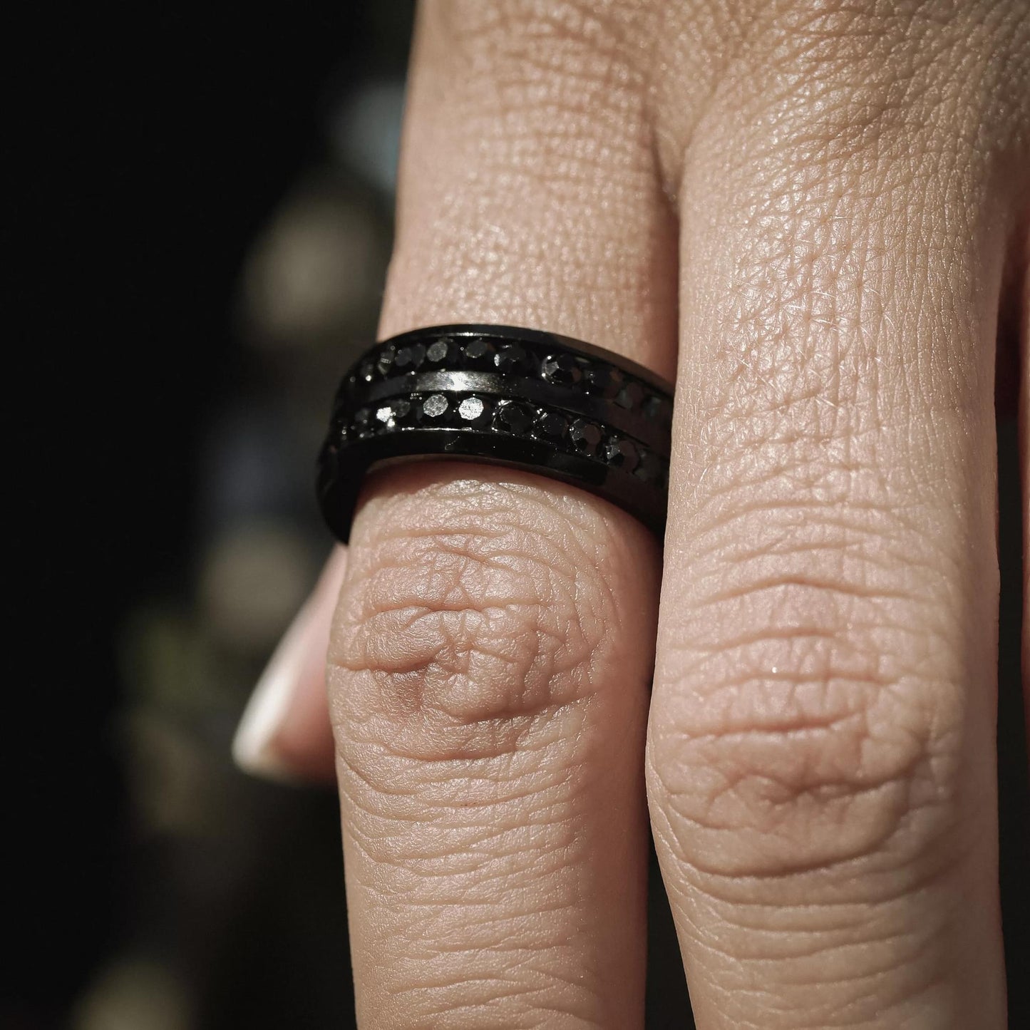 Women's Black Stone Ring Band