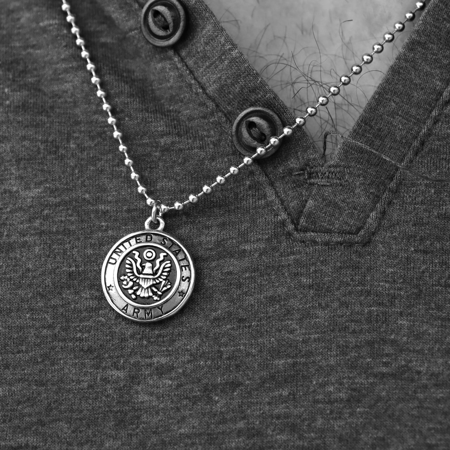 United States Army Stainless Steel Polished Pendant with Ball Chain