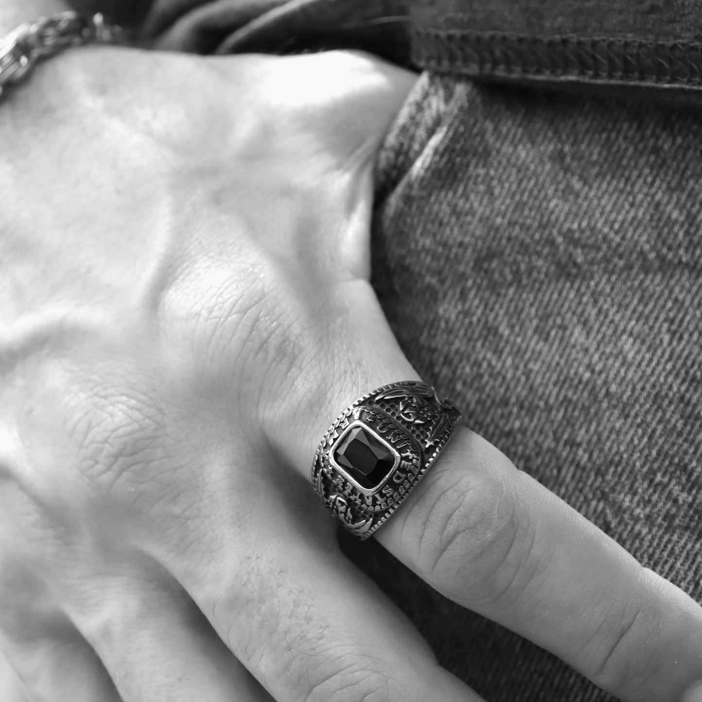United States Military Black Stone Army Ring