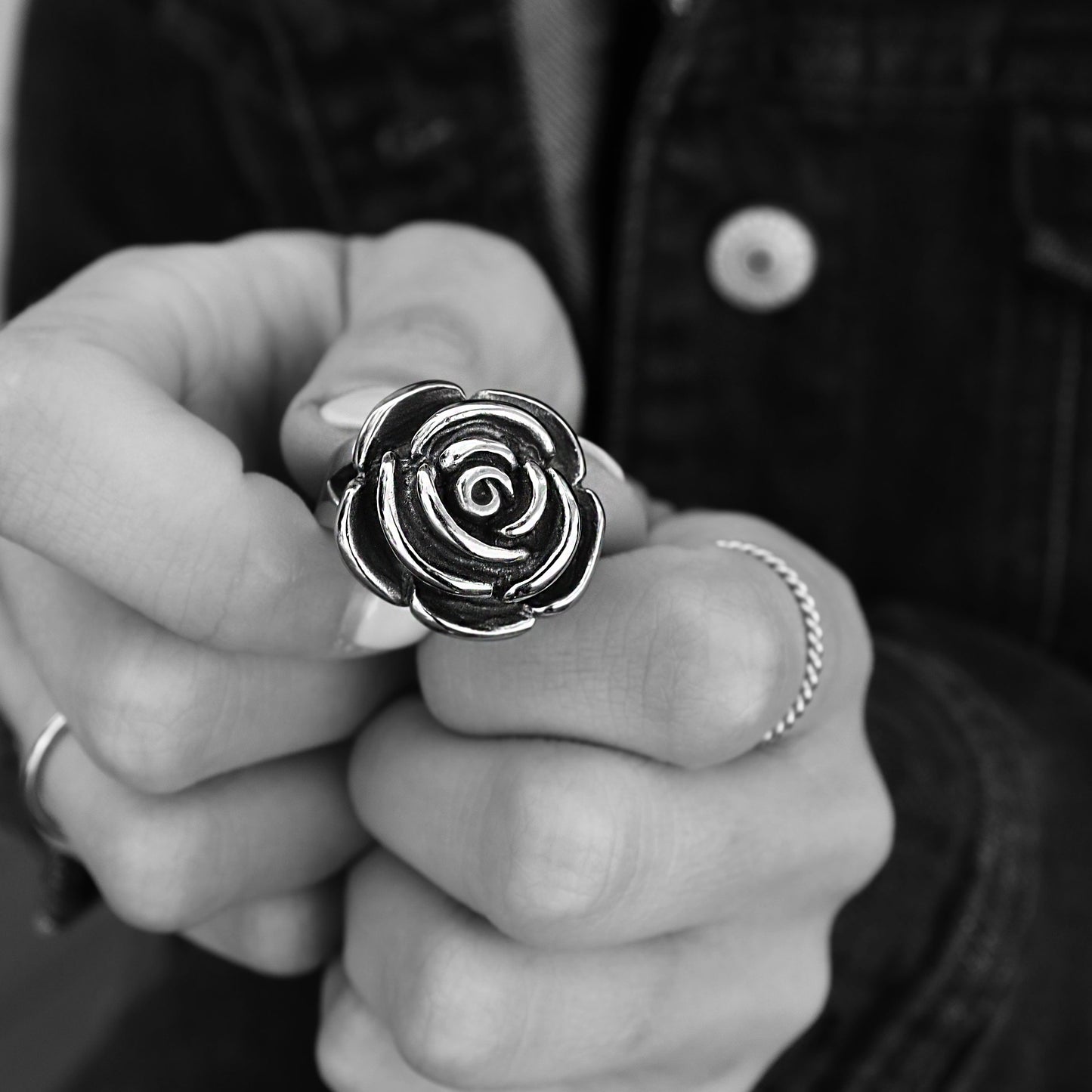 Detailed Rose Stainless Steel Polished Ring