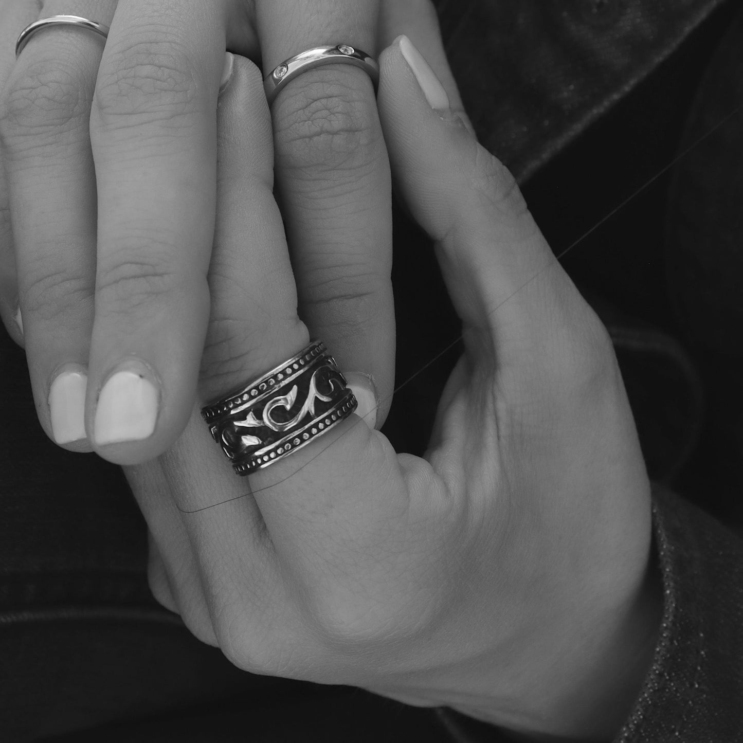 Stainless Steel Detailed Tribal Ring