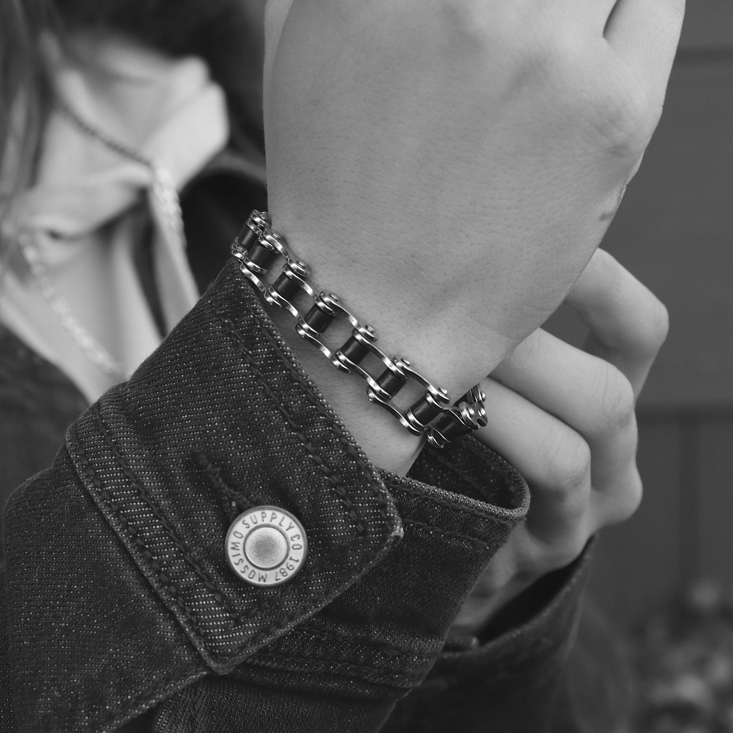 Stainless Steel And Black Bike Chain Bracelet