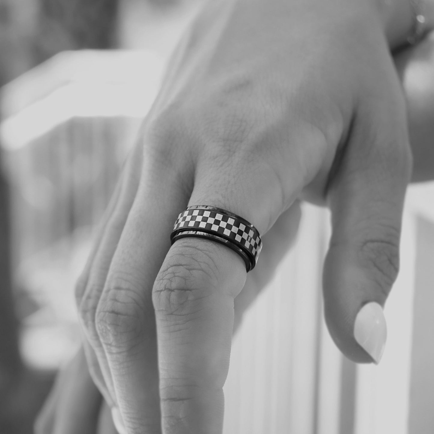 Black Checkered Spinner Ring