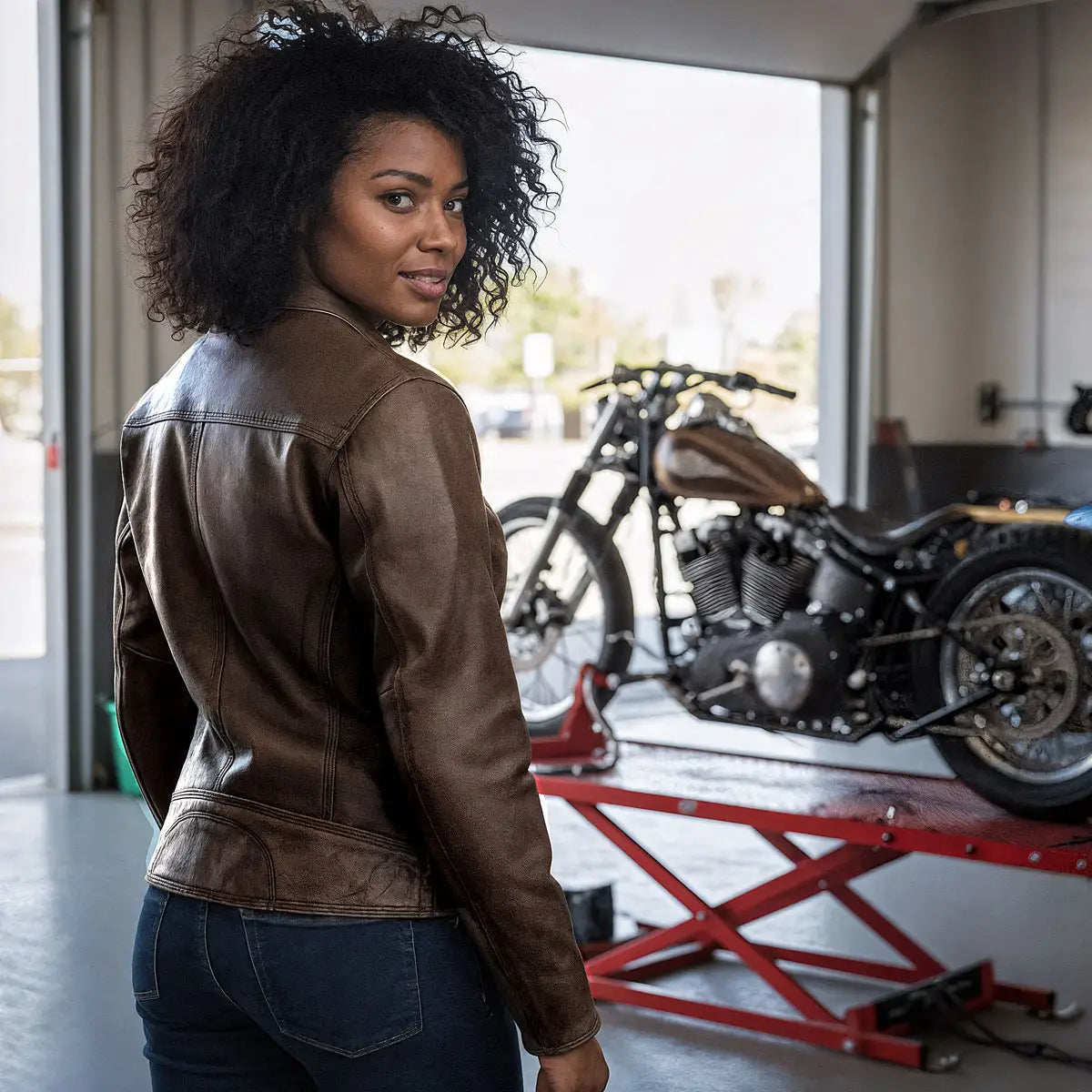 Hot Leathers JKL1024 Ladies Distressed Brown Motorcycle Leather Biker Jacket with  Concealed carry Pockets