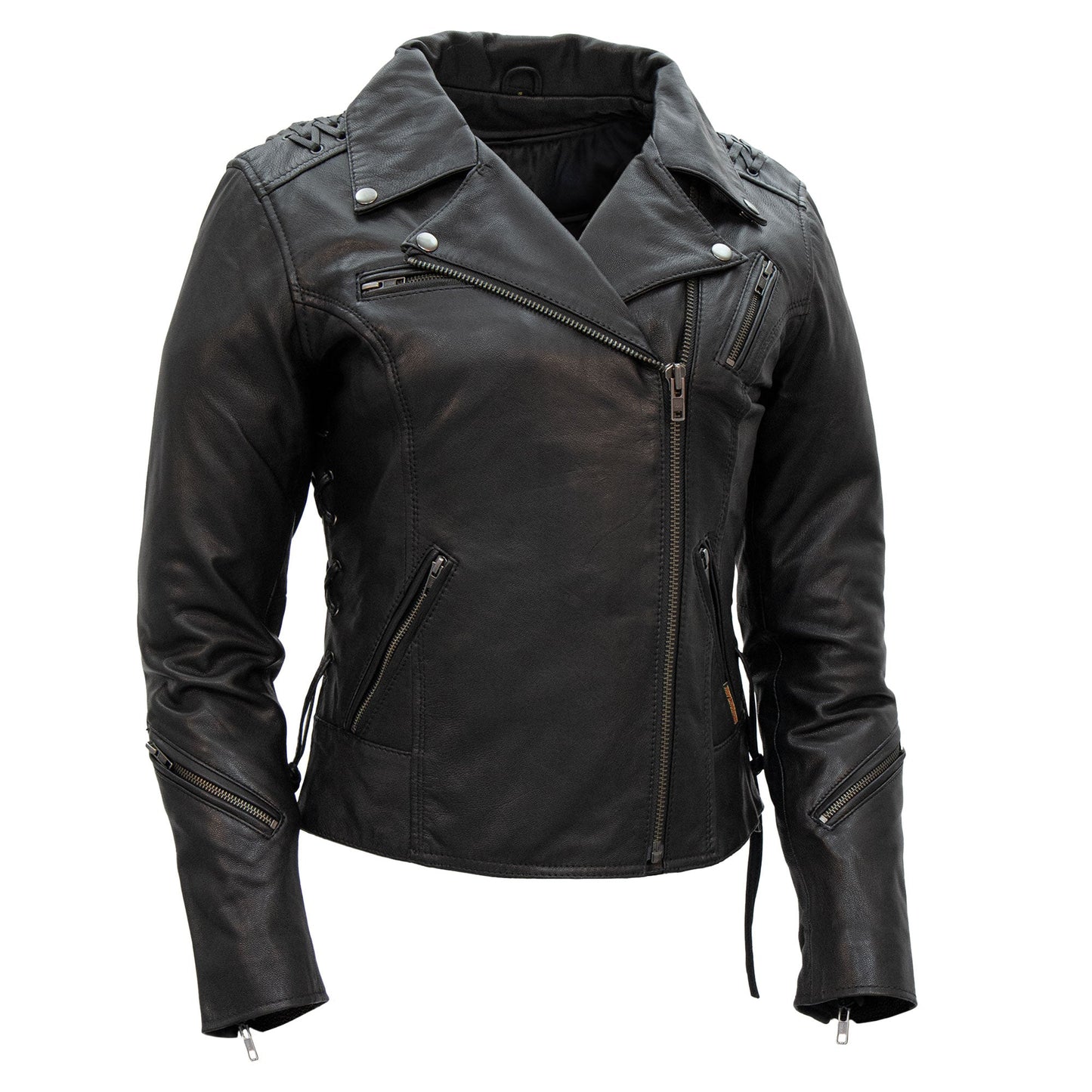 Hot Leathers JKL1027 Ladies Black Lace Detail Carry Conceal Leather Motorcycle Biker Jacket