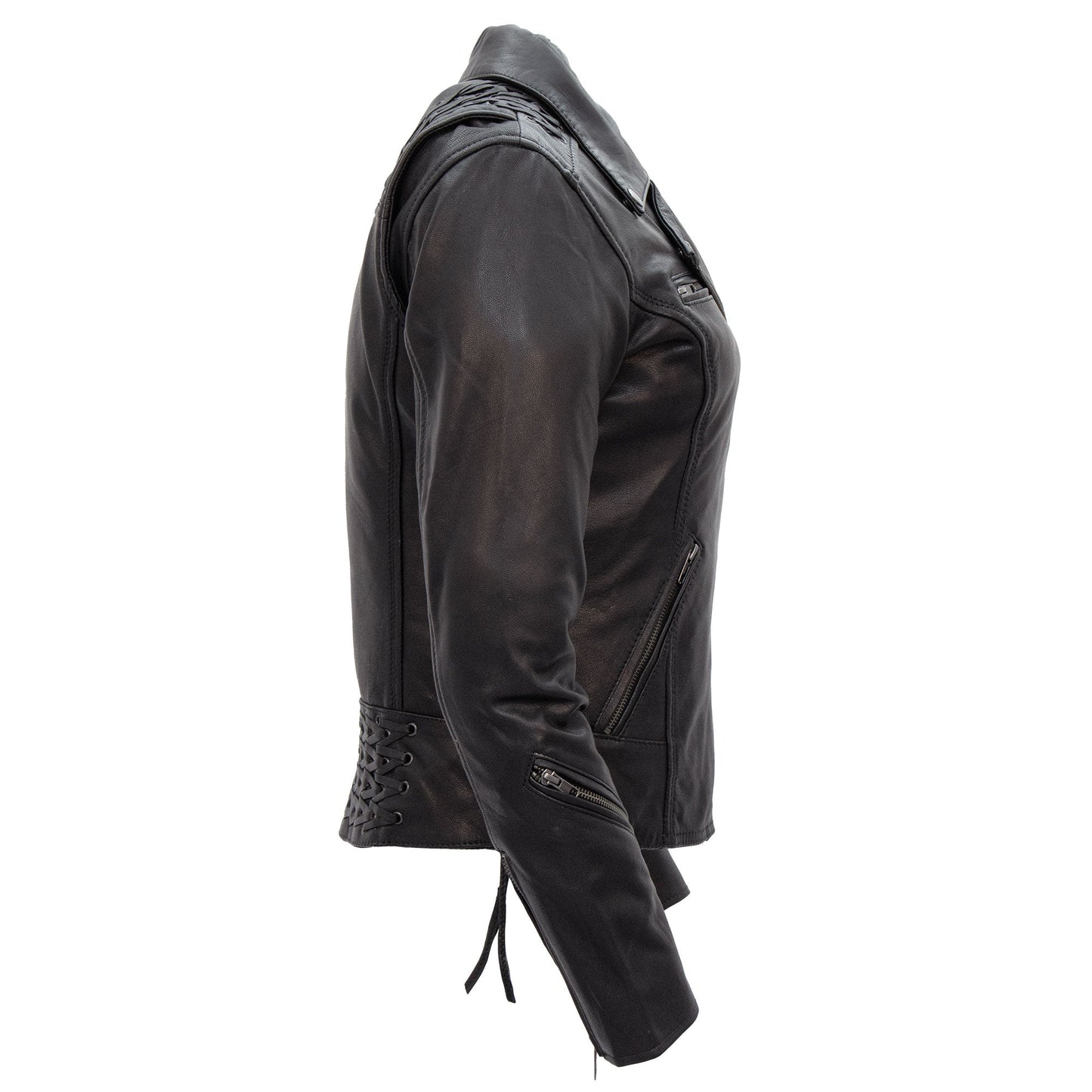 Hot Leathers JKL1027 Ladies Black Lace Detail Carry Conceal Leather Motorcycle Biker Jacket