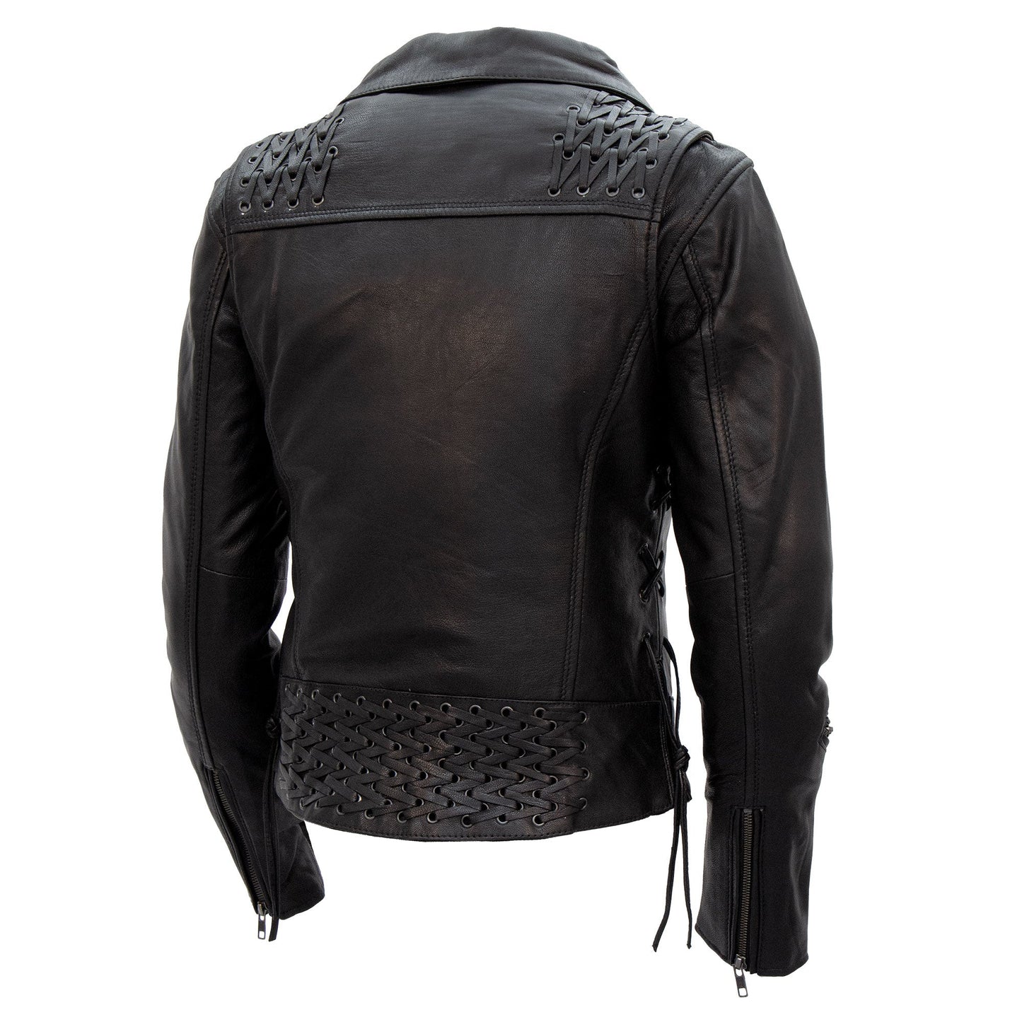 Hot Leathers JKL1027 Ladies Black Lace Detail Carry Conceal Leather Motorcycle Biker Jacket