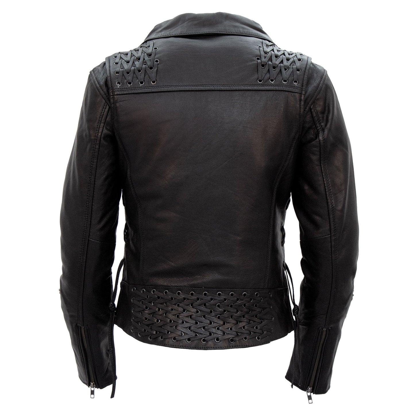 Hot Leathers JKL1027 Ladies Black Lace Detail Carry Conceal Leather Motorcycle Biker Jacket