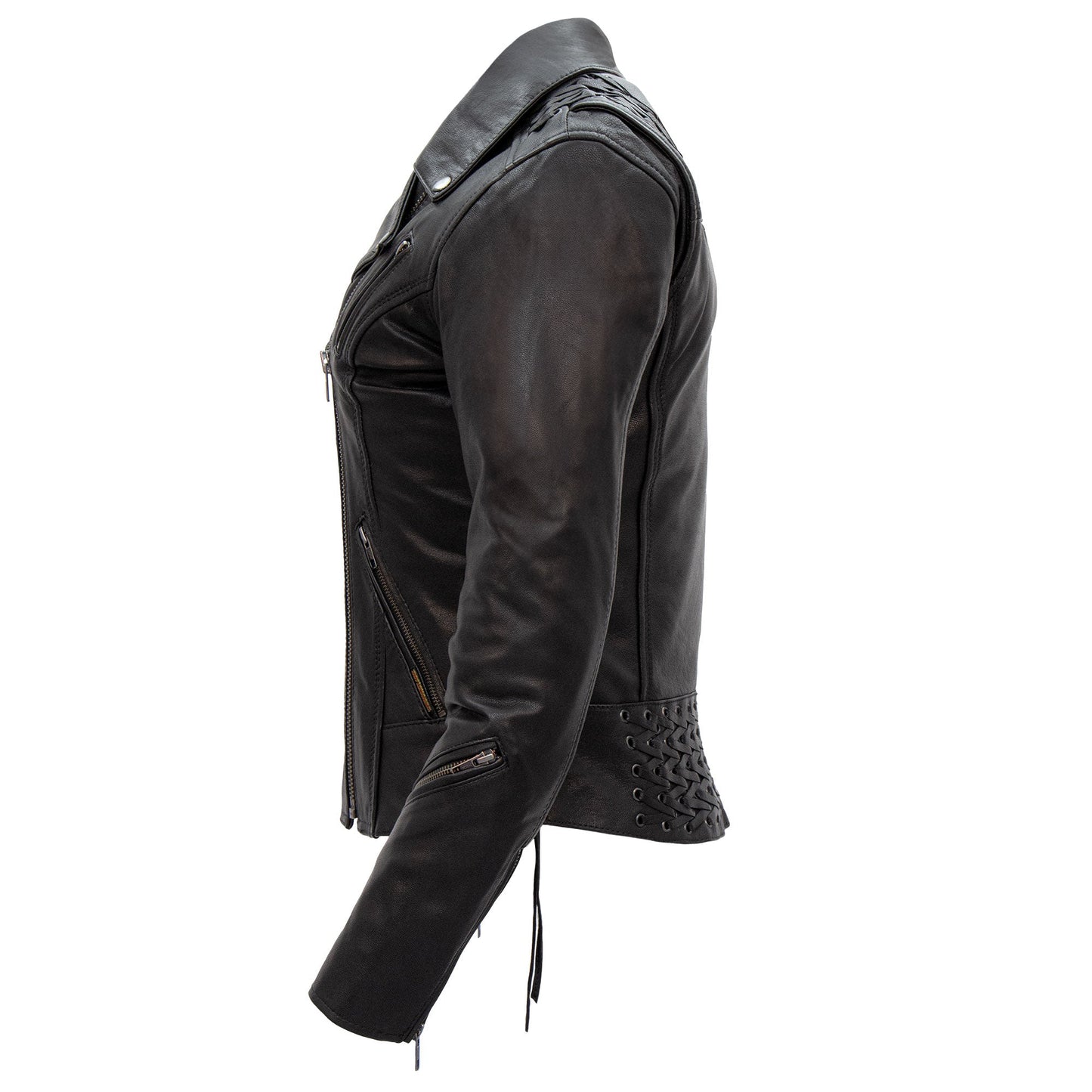 Hot Leathers JKL1027 Ladies Black Lace Detail Carry Conceal Leather Motorcycle Biker Jacket