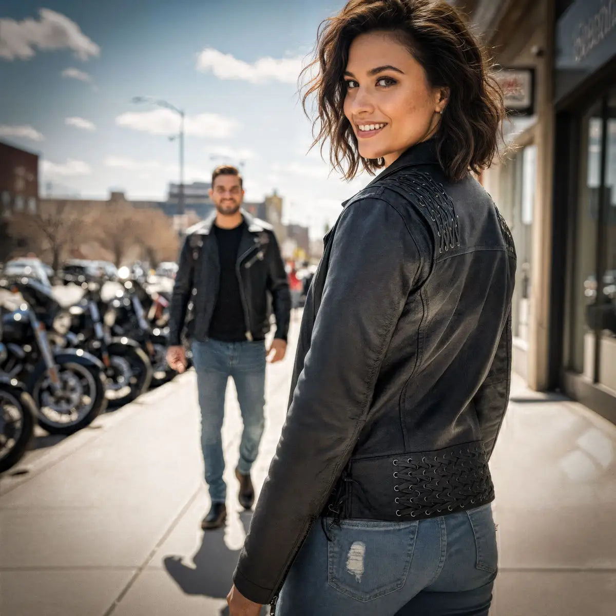 Hot Leathers JKL1027 Ladies Black Lace Detail Carry Conceal Leather Motorcycle Biker Jacket