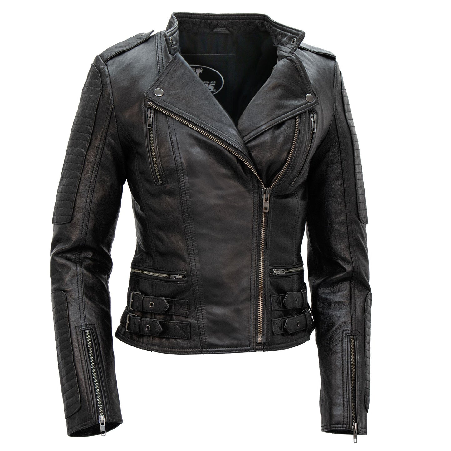 Hot Leathers JKL1030 Ladies Lightweight Motorcycle Black Leather Biker Jacket with Side Buckles