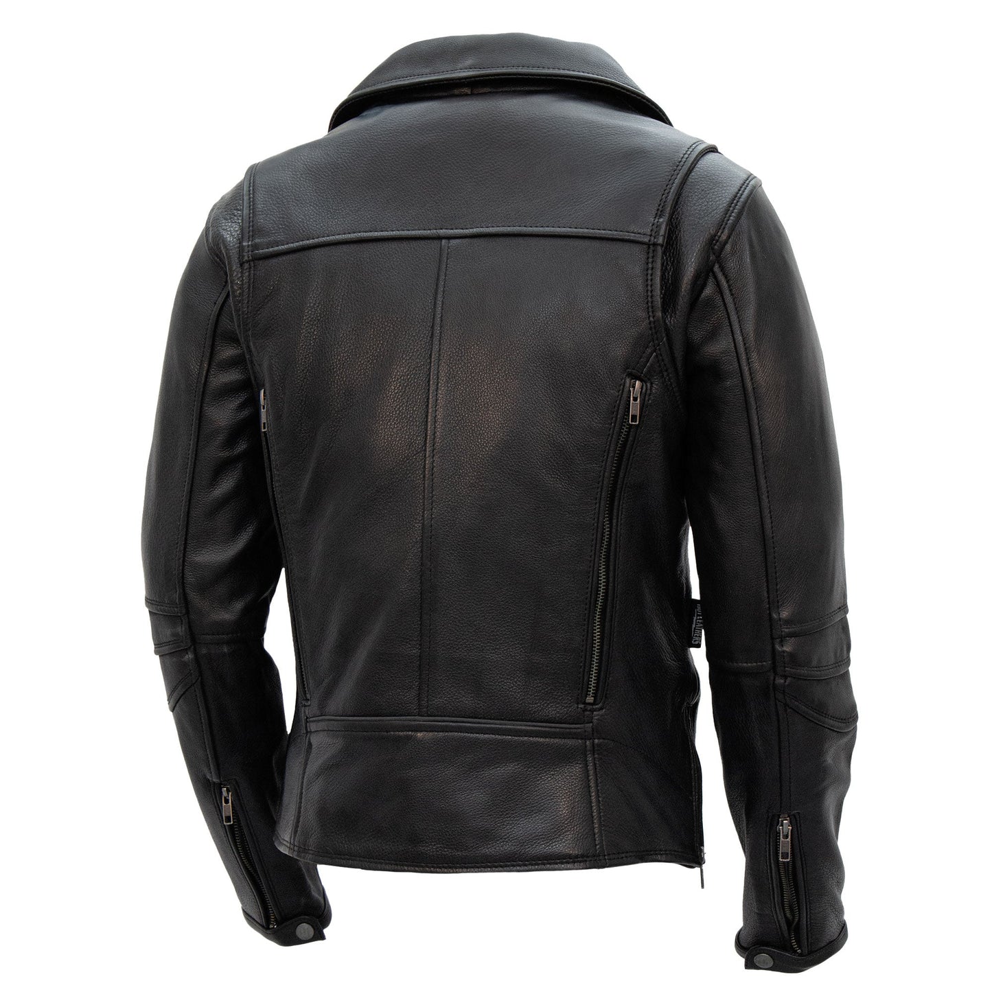 Hot Leathers JKL1034 Ladies Biker Black Leather Motorcycle Jacket with Plaid Flannel Lining