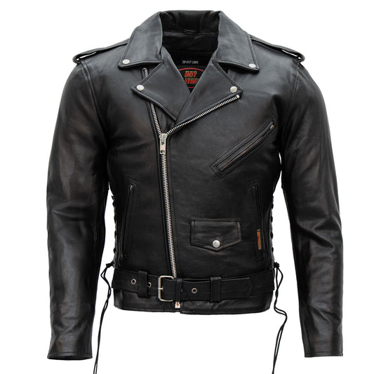 Hot Leathers JKM1002 Classic Men’s Motorcycle Leather Jacket with Zip Out Lining