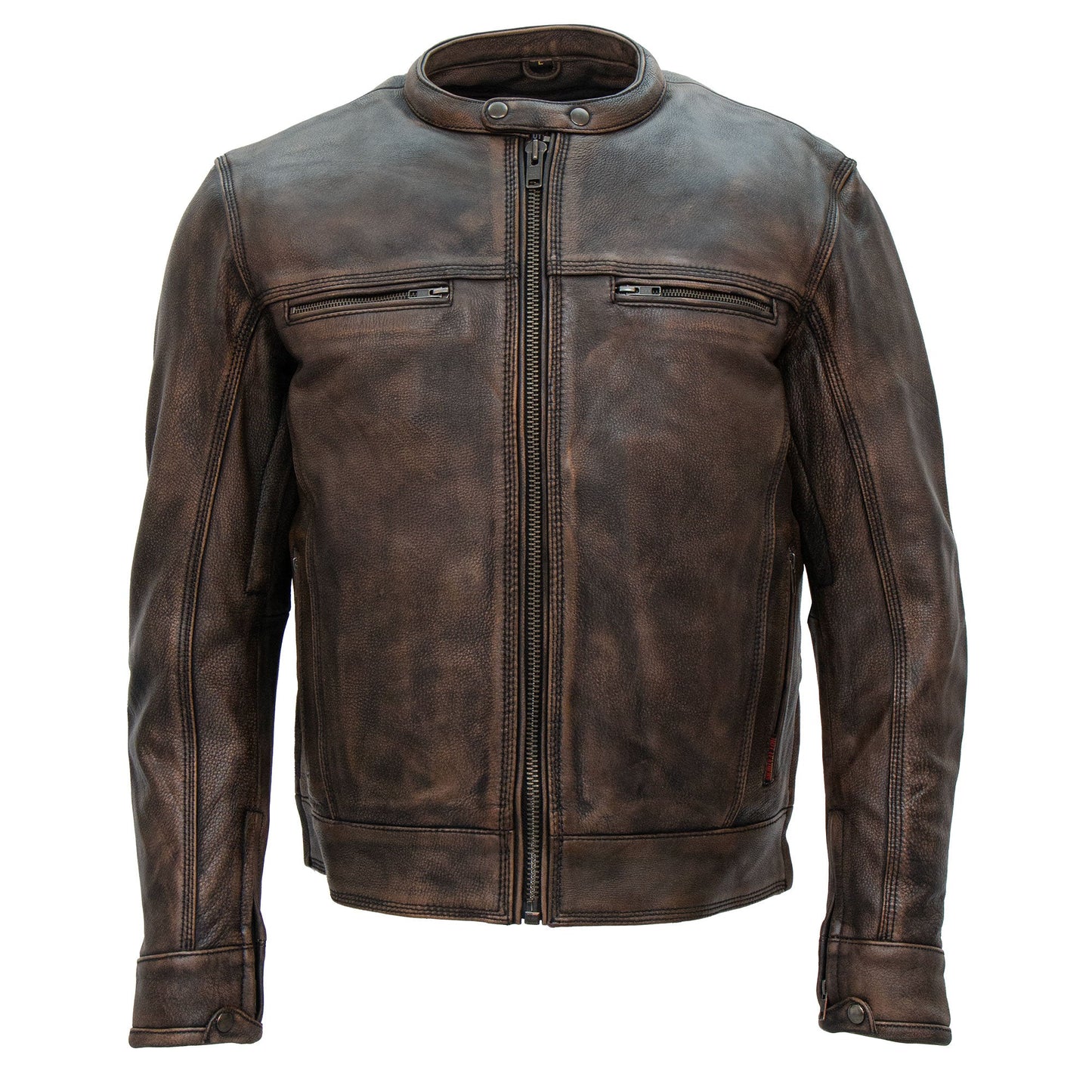Hot Leathers JKM1019 Men's Distressed Brown Leather Motorcycle Biker Jacket with Gun Pockets