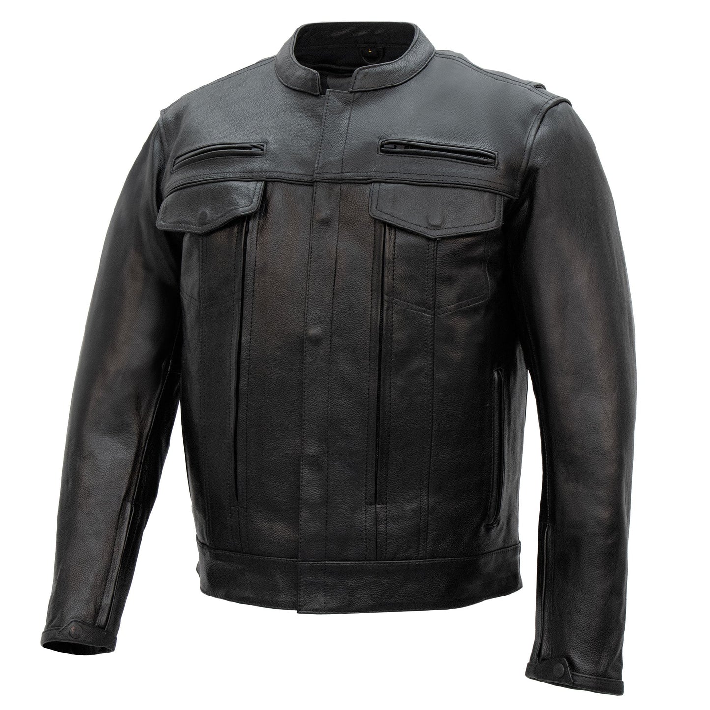 Hot Leathers JKM1028 Men's Black Leather Motorcycle style Biker Jacket with Zip Out Lining