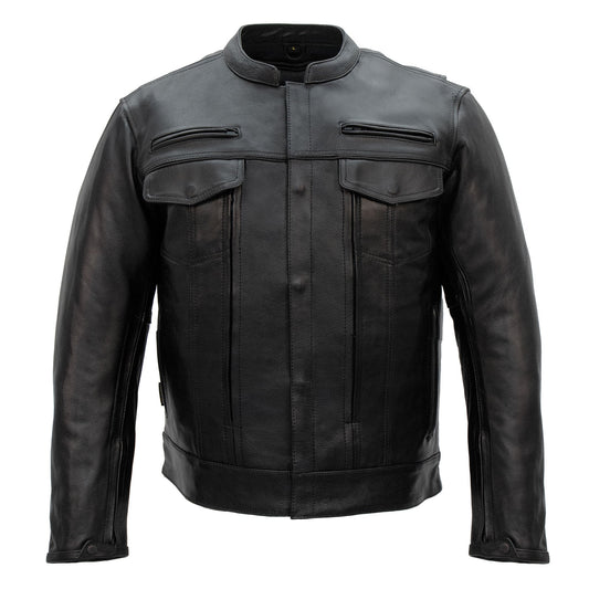 Hot Leathers JKM1028 Men's Black Leather Motorcycle style Biker Jacket with Zip Out Lining