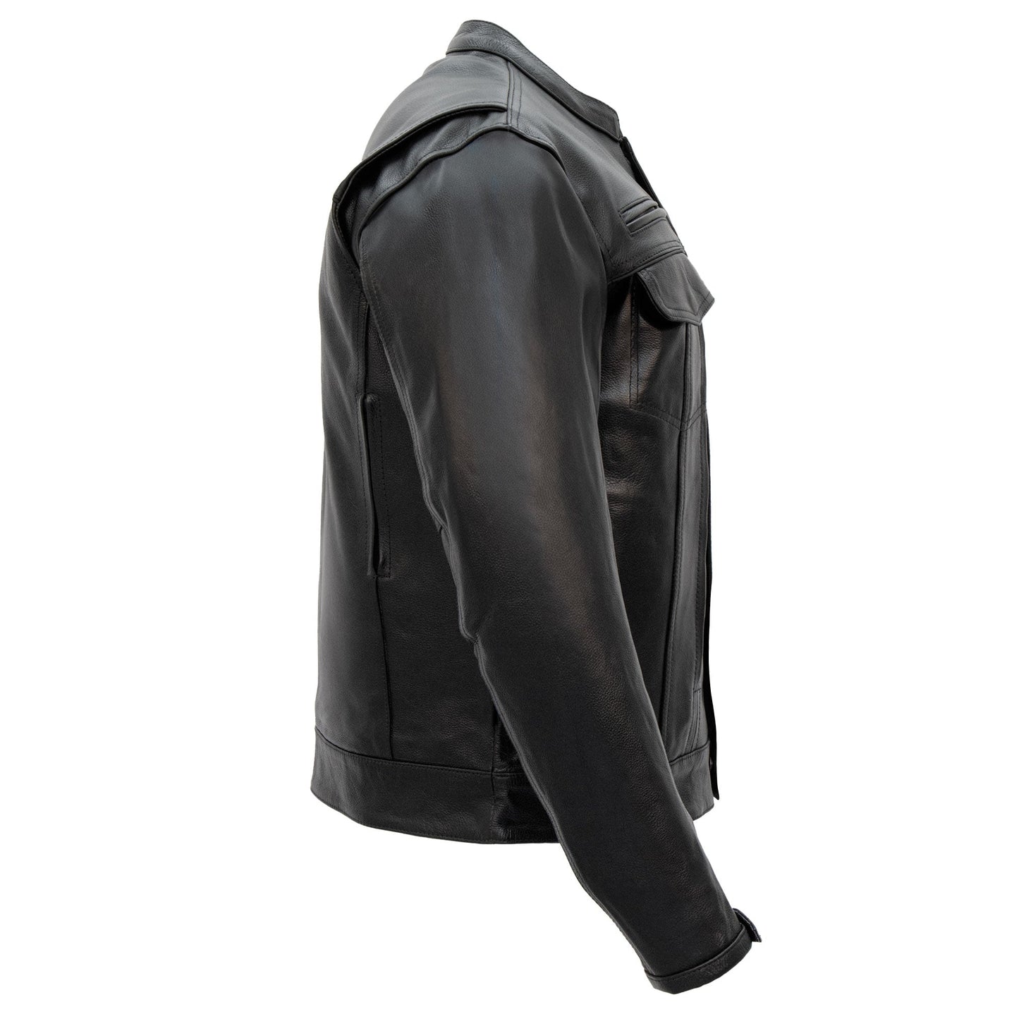 Hot Leathers JKM1028 Men's Black Leather Motorcycle style Biker Jacket with Zip Out Lining