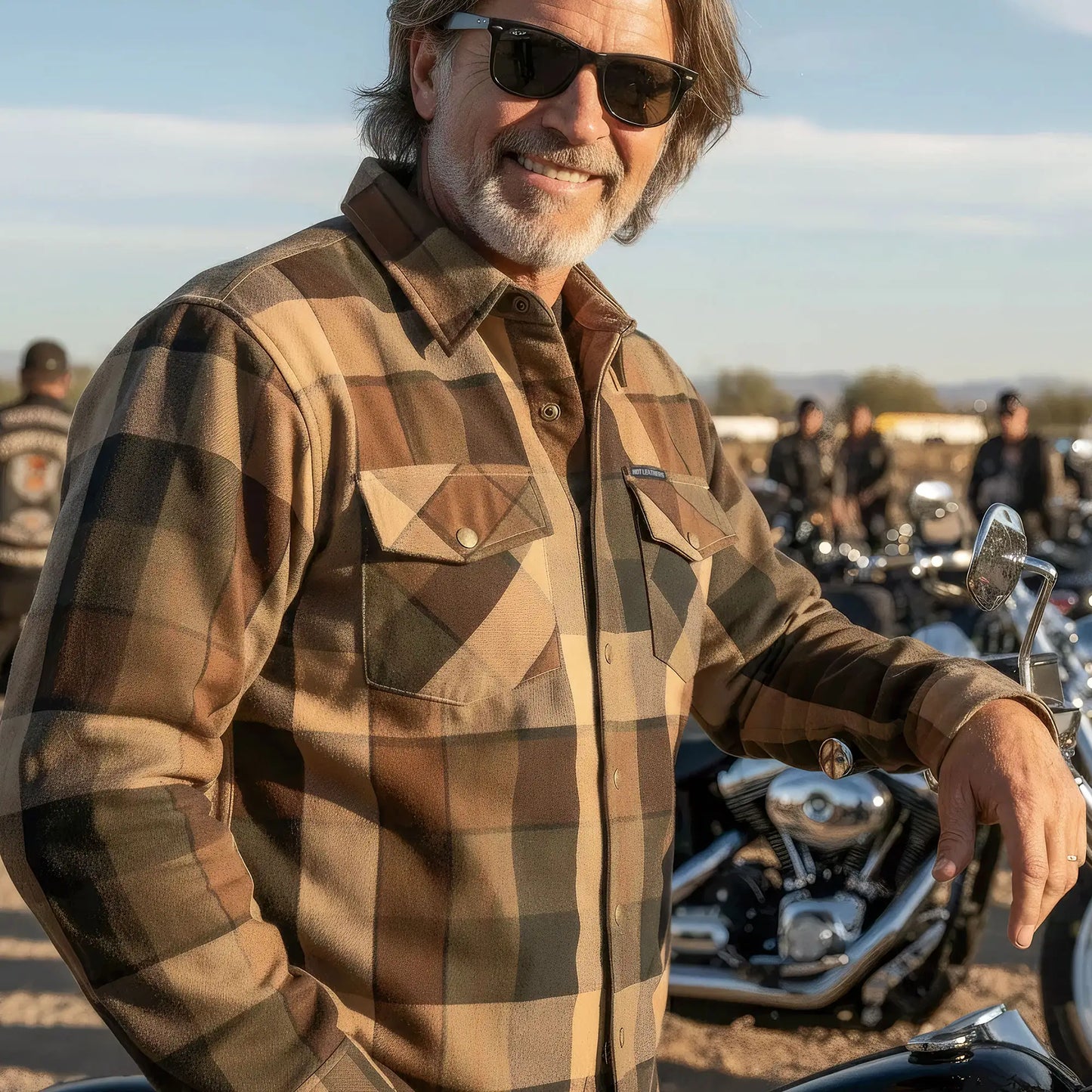 Hot Leathers JKM3007 Men's Motorcycle Black and Brown Armored Flannel Biker Shirt