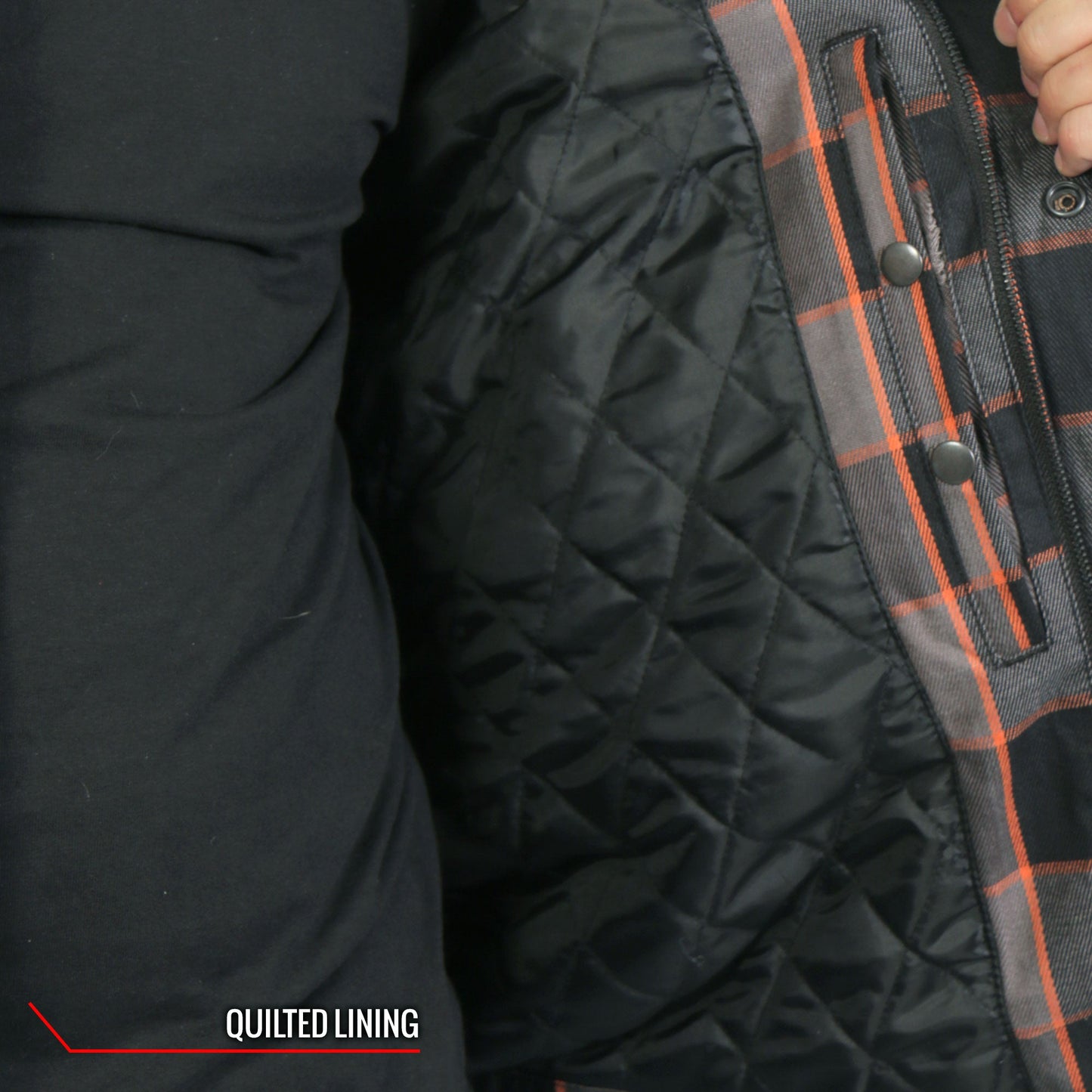 Hot Leathers JKM3202 Men's Motorcycle style Grey Black and Orange Reinforced Leather and Plaid Flannel Biker Shirt