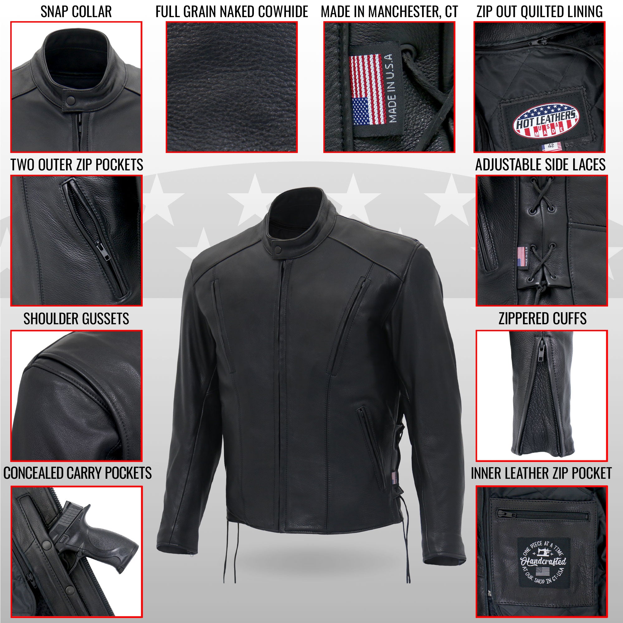 Hot Leathers JKM5002 Men's USA Made Vented Premium Leather