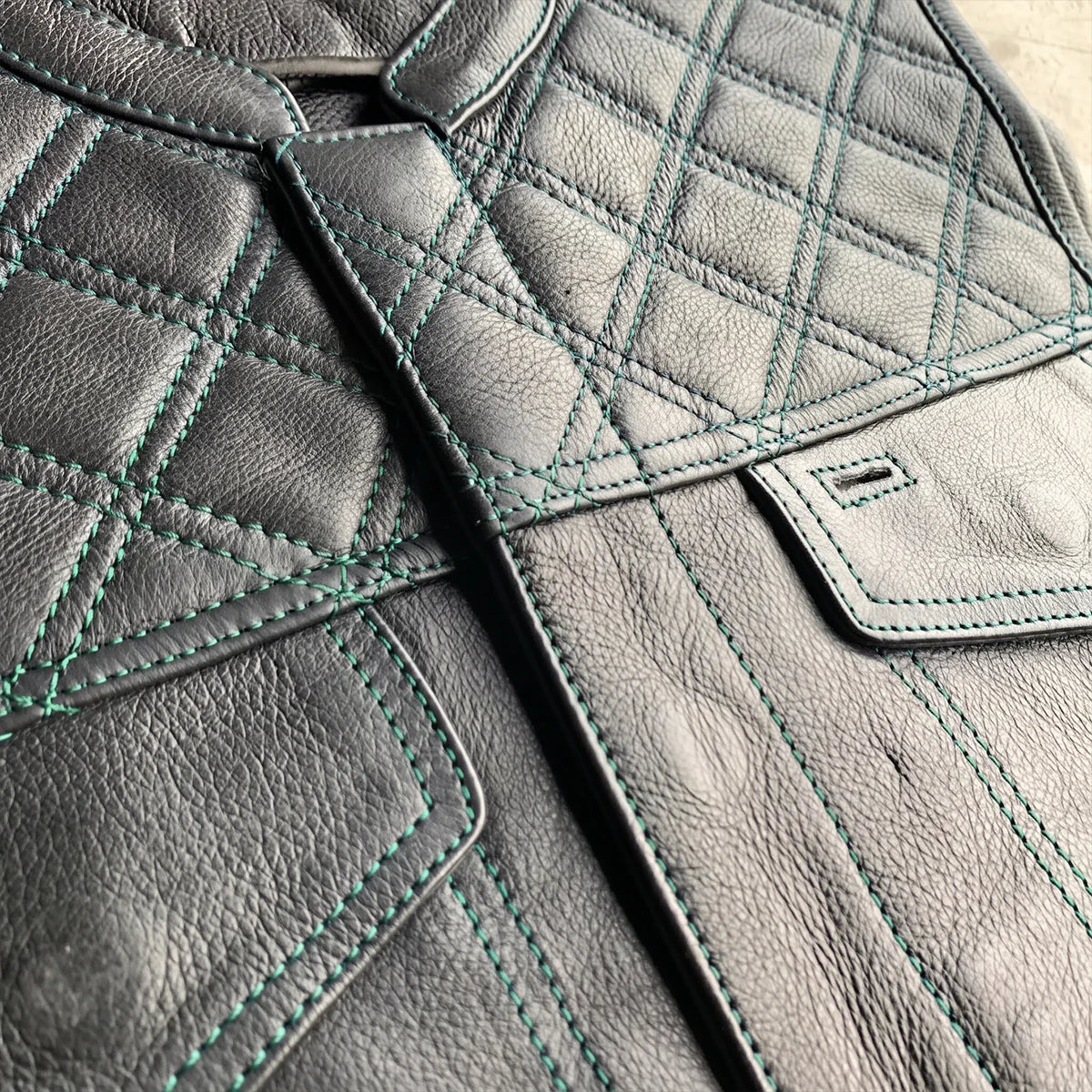 Green Diamond - Men's Club style Leather Motorcycle Vest