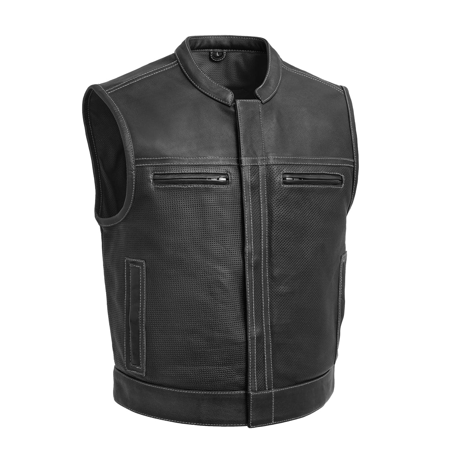 Lowrider Perforated Men's Leather Vest Men's Leather Vest First Manufacturing Company Black White S 