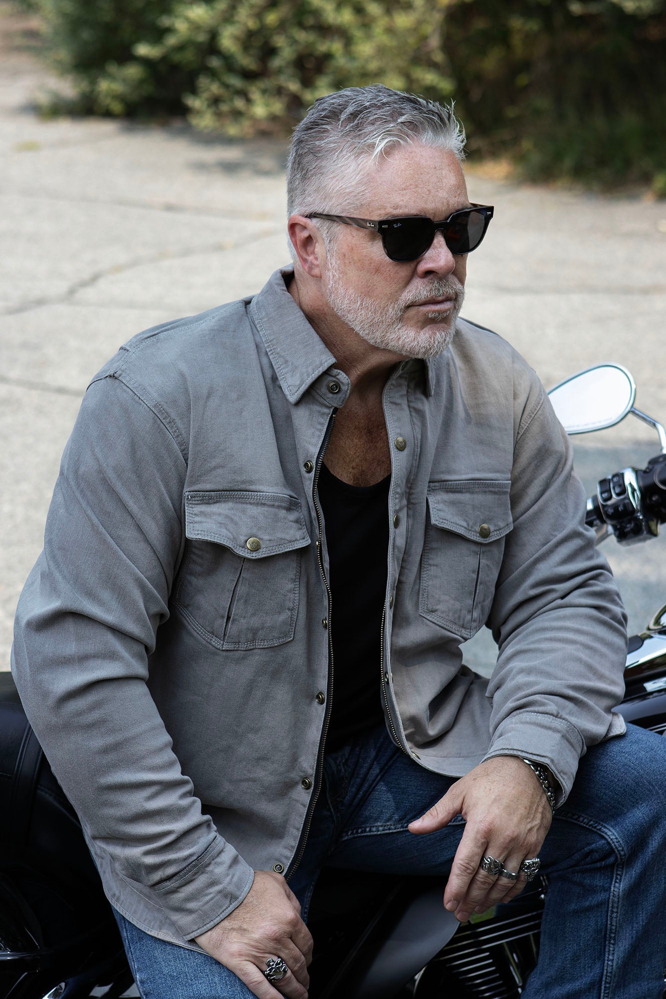 Milwaukee Leather MPM1621 Men's Grey CE Armored Long Sleeve Motorcycle Riders Shirt w/ Reinforced w/ Aramid Fibers