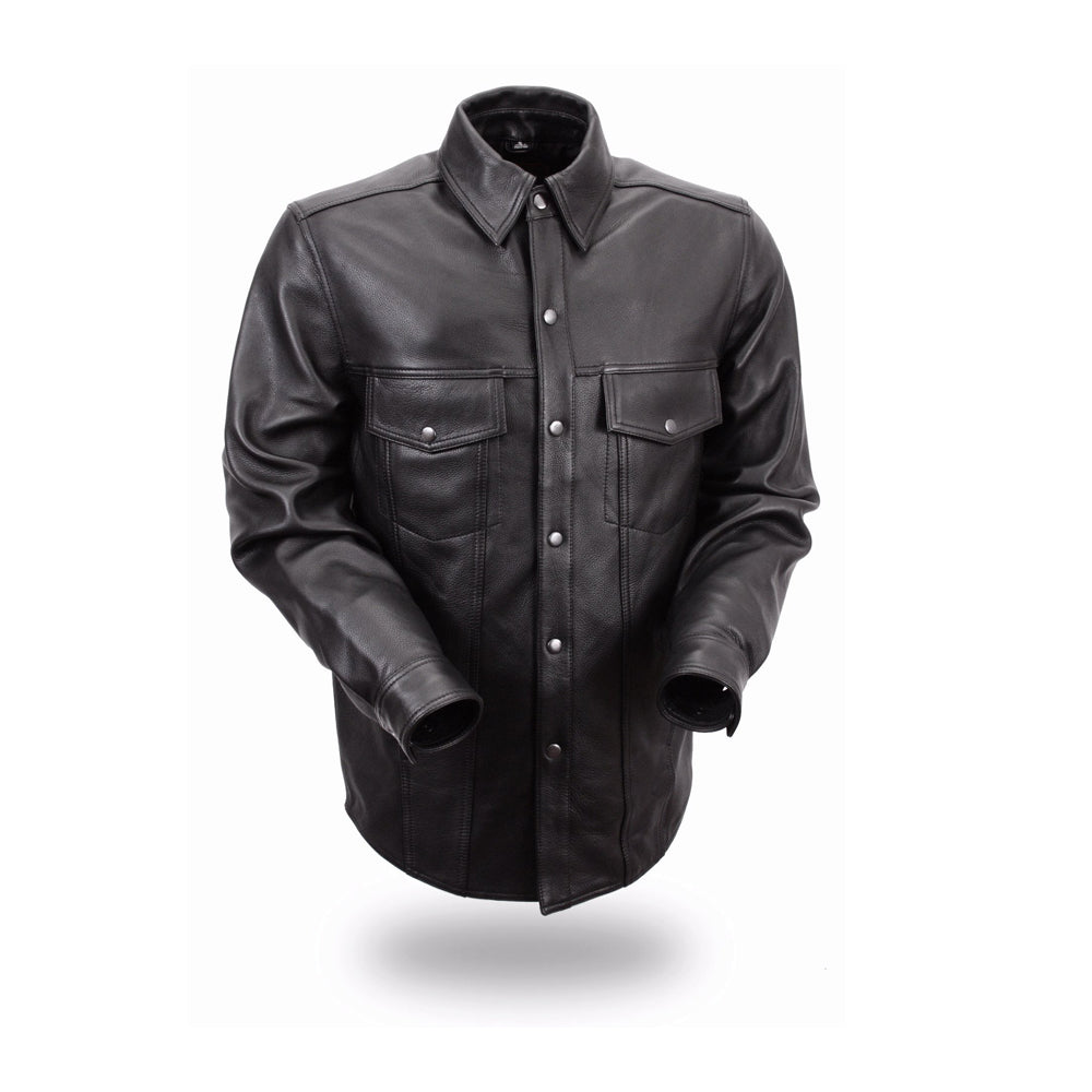 Milestone - Men's Leather Motorcycle Shirt Men's Shirt First Manufacturing Company S Black 