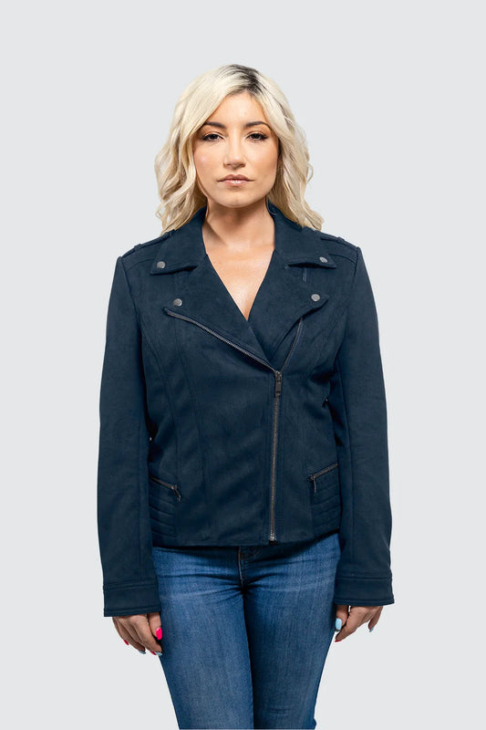 Molly Women's Vegan Faux Leather Jacket (Navy Blue) Women's Vegan Leather Jacket Whet Blu NYC   