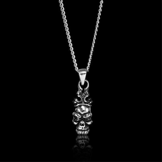 Stainless Steel Skull with Filigree Crown Curb Chain Necklace